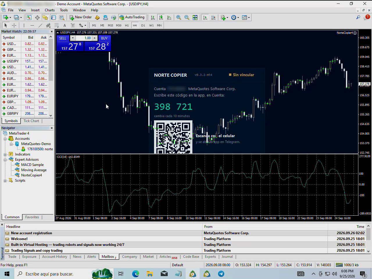 The chart panel, with the code and the QR.