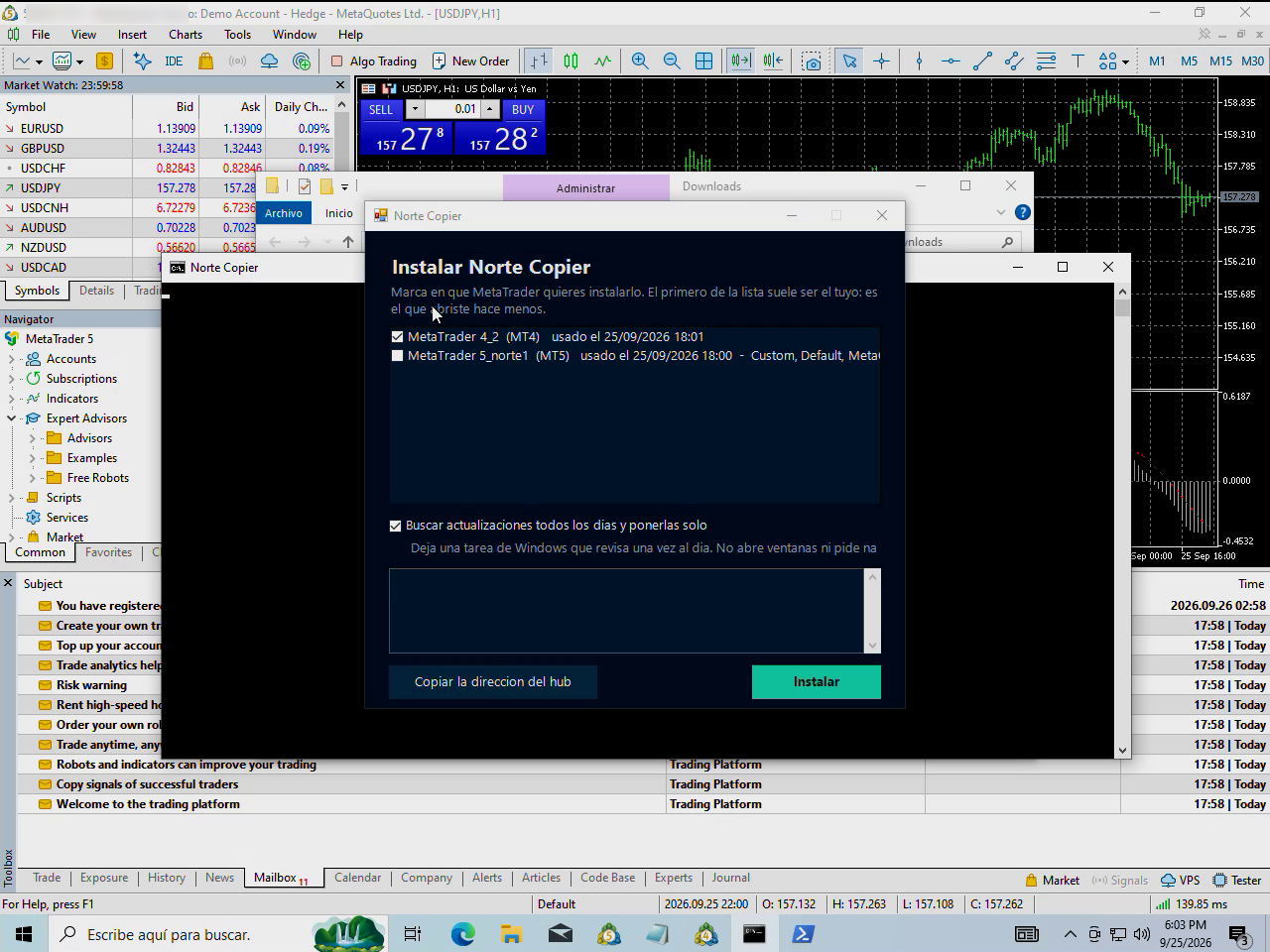 The installer finds your MetaTrader installations and shows when you last used each one.